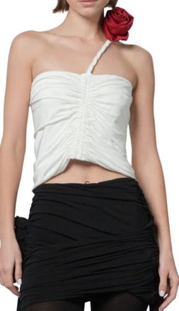 Magda Butrym White Draped Bandeau Top with Rose Applique