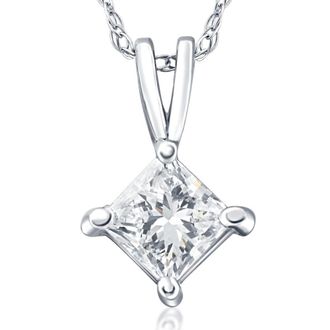 Pompeii3 1/2ct Princess Cut Real Diamond Solitaire Pendant Necklace 14k White Gold New