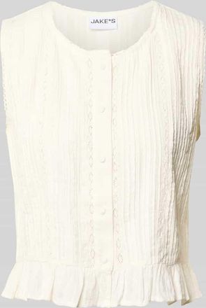 Jake*s Casual Blusentop mit Knopfleiste und H&auml;kelspitze in Offwhite, Gr&ouml;&szlig;e 34