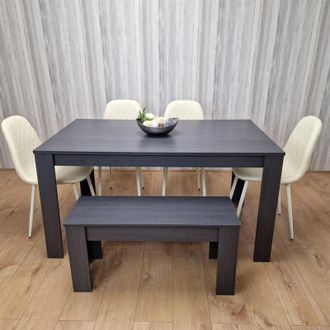 Kosy Koala Dining Table and 4 Chairs With Bench Black Dark Grey 4 Leather Cream Chairs Wooden Bench Wood Dining Set Furniture