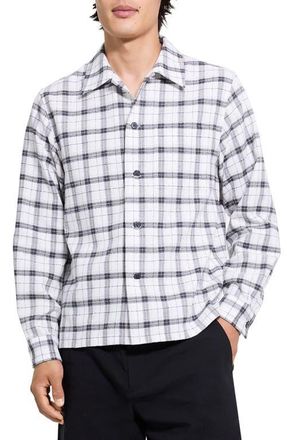 Theory Button-Up in Checked Cotton Shirt in Black Multi at Nordstrom, Size Xx-Large
