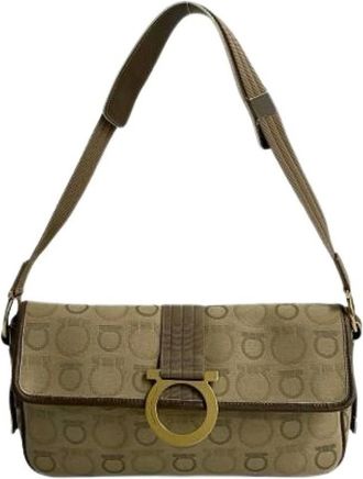Ferragamo Pre-owned Shoulder Bags, female, Beige, Size: ONE SIZE Pre-owned Canvas Shoulder Bag