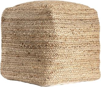 LR Home Meera Farmhouse Braided Handmade Textured Jute Pouf