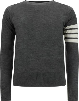 Thom Browne Iconische gestreepte fleece wollen trui - Heren - Ronde hals truien - Grijs - L - Wol - Truien & Vesten