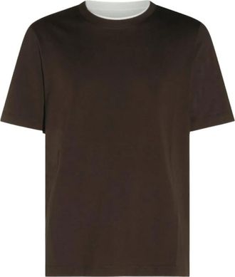 Brunello Cucinelli Katoenen T-shirt met gelaagde zoom - Heren - T-shirts - Bruin - M - Katoen - Tops