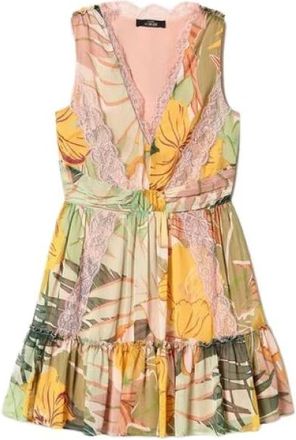 Twinset Gedrukte Crepon Korte Jurk - Dames - Zomerkleedjes - Veelkleurig - XS - Polyester - Kleedjes