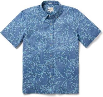 Reyn Spooner Lei Low Classic Fit Hibiscus Button-Down Shirt in Horizon Blue at Nordstrom, Size Xx-Large