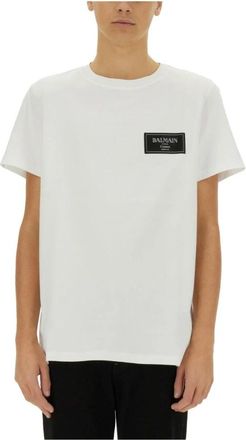 Balmain Logo Patch T-shirt met ronde hals - Heren - T-shirts - Wit - S - Tops
