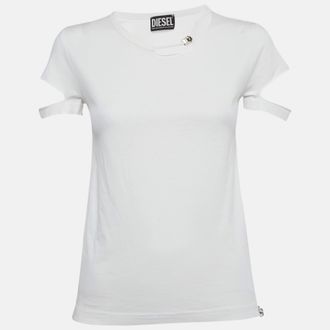 Diesel White Jersey Ripped Detail T-Shirt S