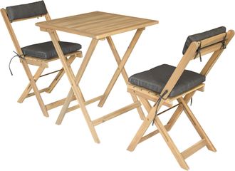Happy Garden Conjunto De Mesa Y Sillas Para 2 Plazas En Acacia Y Cojines Grises Benagil