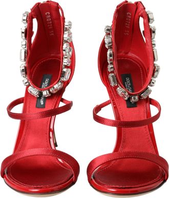 Dolce & Gabbana Red Keira Satin Crystals Sandals Heels Womens Shoes