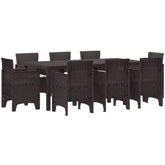 vidaXL Conjunto De Comedor De Jard&iacute;n 9 Pcs Marr&oacute;n Ratan Polt Vidaxl