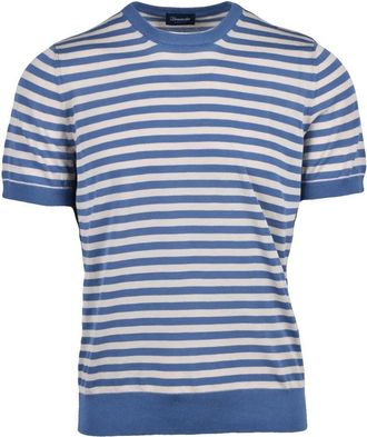 Drumohr Cotton Crew Neck Top - Beige/Sky Blue