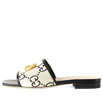 Gucci (WMNS) Gucci GG Slide Sandal Leather Black White 677584-UM920-1193