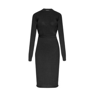 The Attico Zwarte Geribbelde Gebreide Midi Jurk met Open Rug - Dames - Kleedjes - Zwart - XS - Katoen - Kleedjes