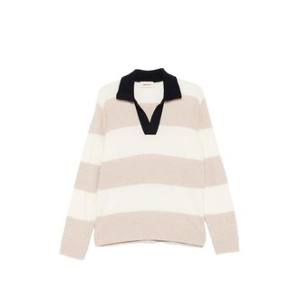 ATOMOFACTORY Horizontal-stripe Spread-collar Polo Shirt