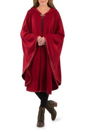 Patricia Nash Hooded Faux Leather Trim Cable Knit Cape in Maroon at Nordstrom Rack