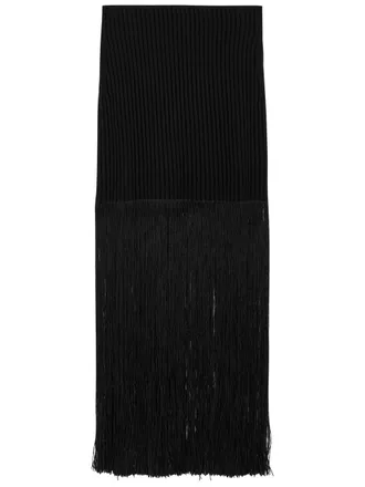 Alaia Fringed Ribbed-knit Skirt - Black - 38 (UK10 / S)