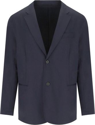 Emporio Armani Blauwe Stretch Nylon Single-Breasted Jas - Heren - Blazers - Blauw - M - Nylon - Jassen