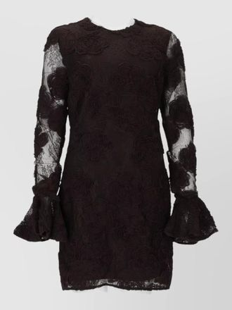 Rotate mini dress 3d flowers bell sleeves