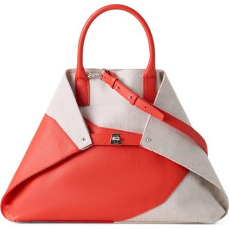 Akris Medium AI Canvas & Leather Convertible Shoulder Tote in Orange/ivory at Nordstrom