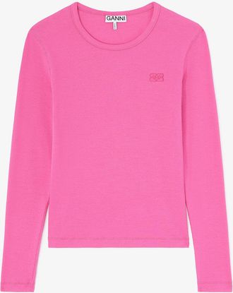 Ganni Raspberry Rose Long-sleeve Top in Pink - Size XXS Organic Cotton