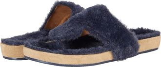 Jack Rogers Jacks Comfort Cozy Thong Women Navy Faux Fur Sandals JOBB1473