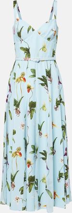 Oscar De La Renta Abito midi in cady con stampa floreale