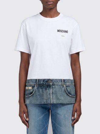 Moschino T-shirt in cotone con logo astratto e spalle cadute