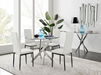 Furniturebox Novara 100cm Round Dining Table & 4 Milan Black Leg Chairs in White