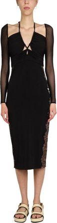 Self Portrait Black Lace Midi Dress With V-Neck