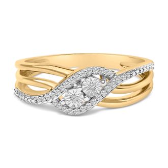 House of Brilliance 14K Yellow Gold Plated Sterling Silver 1/10 Cttw Diamond Bypass Ring