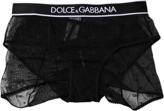 Dolce & Gabbana Zwarte Tulle Slip met Logo Details - Dames - Onderbroek - Zwart - S - Nylon - Ondergoed