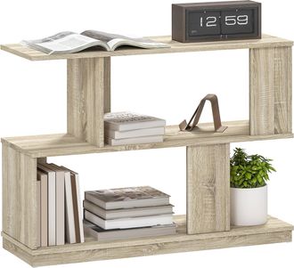 HOMCOM Modern Narrow End Table - S-Shaped Nightstand - Natural Wood Finish | TJ Hughes