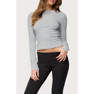 Edikted Loria Stripe Boat Neck Long Sleeve Top in White-And-Black at Nordstrom, Size X-Small