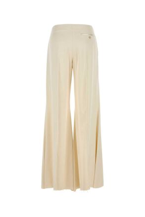 Alexander McQueen Womens Cream Satin Wide-Leg Pant Oyster Exterior: Viscose Pantaloni