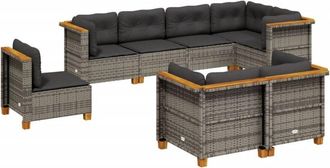 vidaXL Vidaxl - Set De Sof&aacute;s De Jard&iacute;n 8 Pzas Y Cojines Rat&aacute;n Sint&eacute;tico Gris