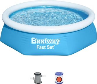 Bestway Piscina Per Bambini Fast Set &Oslash;244x61 Cm Con Pompa Filtro A Cartuccia 1.249 L/h Blu