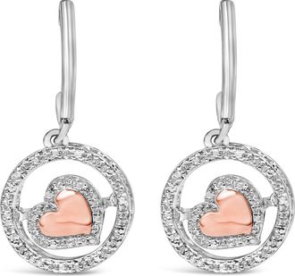 House of Brilliance 14K Rose Gold Plated.925 Sterling Silver 1/5 Cttw Diamond Circle and Heart Drop Earrings