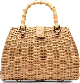 Frances Valentine Rooster Woven Wicker Top Handle Bag in Toast at Nordstrom