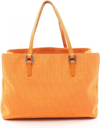 Fendi Orange Canvas Leather Handbag Tote Bag (Pre-Owned)