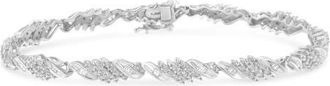 House of Brilliance Silver 1-1/2 Cttw Round and Baguette Cut Diamond Wave Link Bracelet in White at Nordstrom