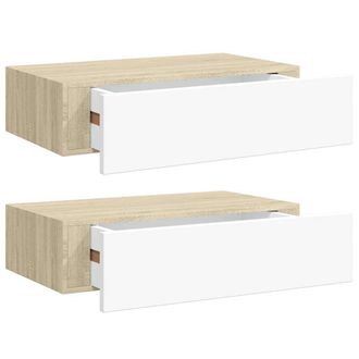 vidaXL Vidaxl - Estantes De Pared Con Caj&oacute;n 2 Uds Mdf Roble/blanco 40x23,5x10cm