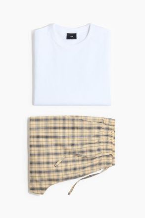 H&M 2-piece Cotton Loungewear Set in Light Yellow/checked at Nordstrom, Size X-Large