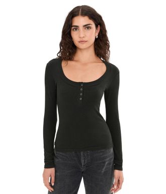 Free People Wide Awake Layering Top Womens Black Cotton Long Sleeve GBO3671