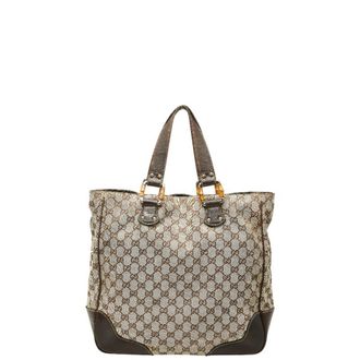 Gucci Gg Canvas Beige Brown Gg Canvas Leather Tote Bag (Pre-Owned)