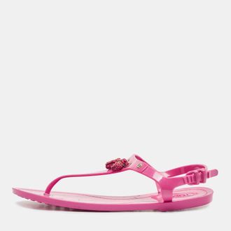 Tod's Tods Pink Rubber Studded Tassel Thong Flat Sandals