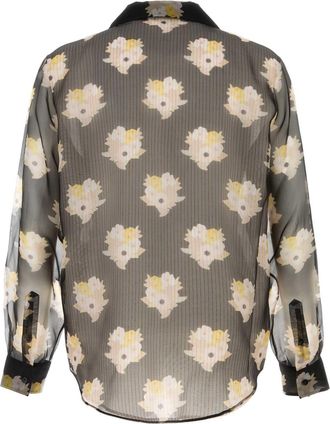 Fendi Mens Floral-Printed Silk Organza Shirt Gray