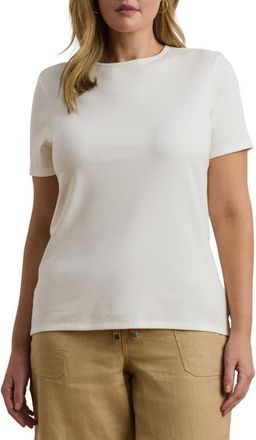 Lauren Ralph Lauren Crewneck Stretch Cotton T-Shirt in White at Nordstrom, Size 2X