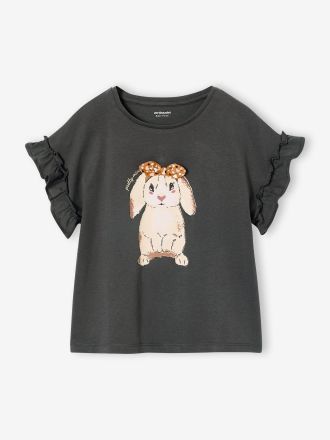 Vertbaudet M&auml;dchen T-Shirt mit Volant&auml;rmeln anthrazit